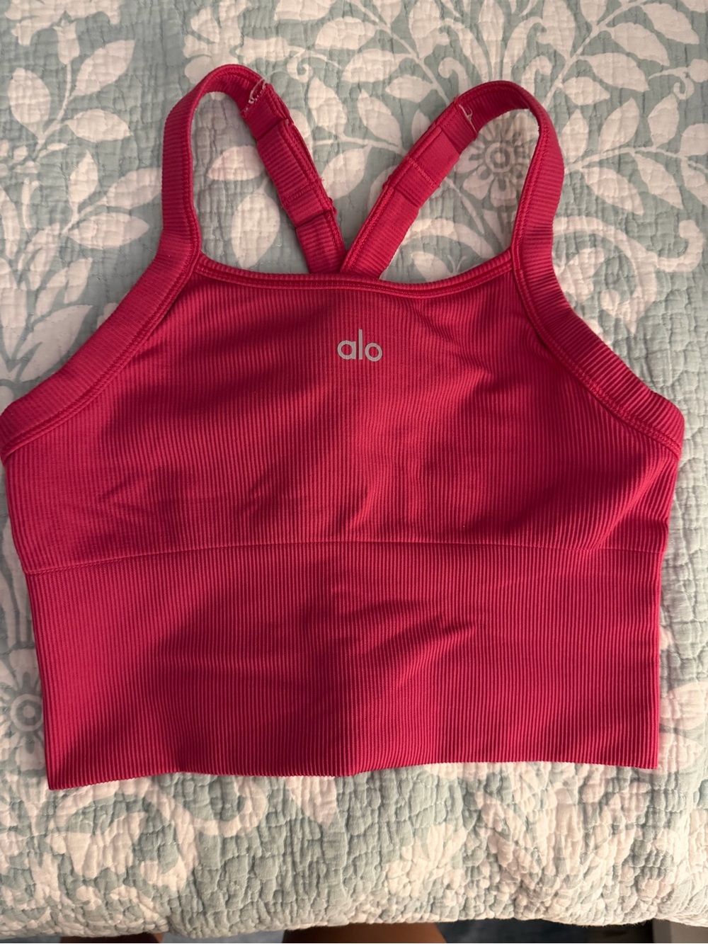ALO Yoga Hot Pink Ribbed Cropped Bralette with Crossback Straps